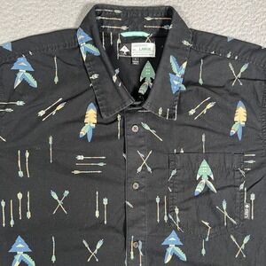 LRG Lifted Research Group Shirt Mens Large Black Native American Print Button Up